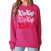KEKEMI Women Valentine's Day Sweatshirt Retro XOXO Graphic Sweater Simple Heart Printed Shirt Casual Long Sleeve Pullover Top