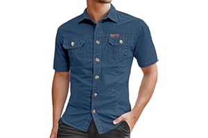 Men's Cargo Shirts Button Down Work Tops with Pockets Summer Short Sleeve Casual Beach Vacation Shirt 2026
