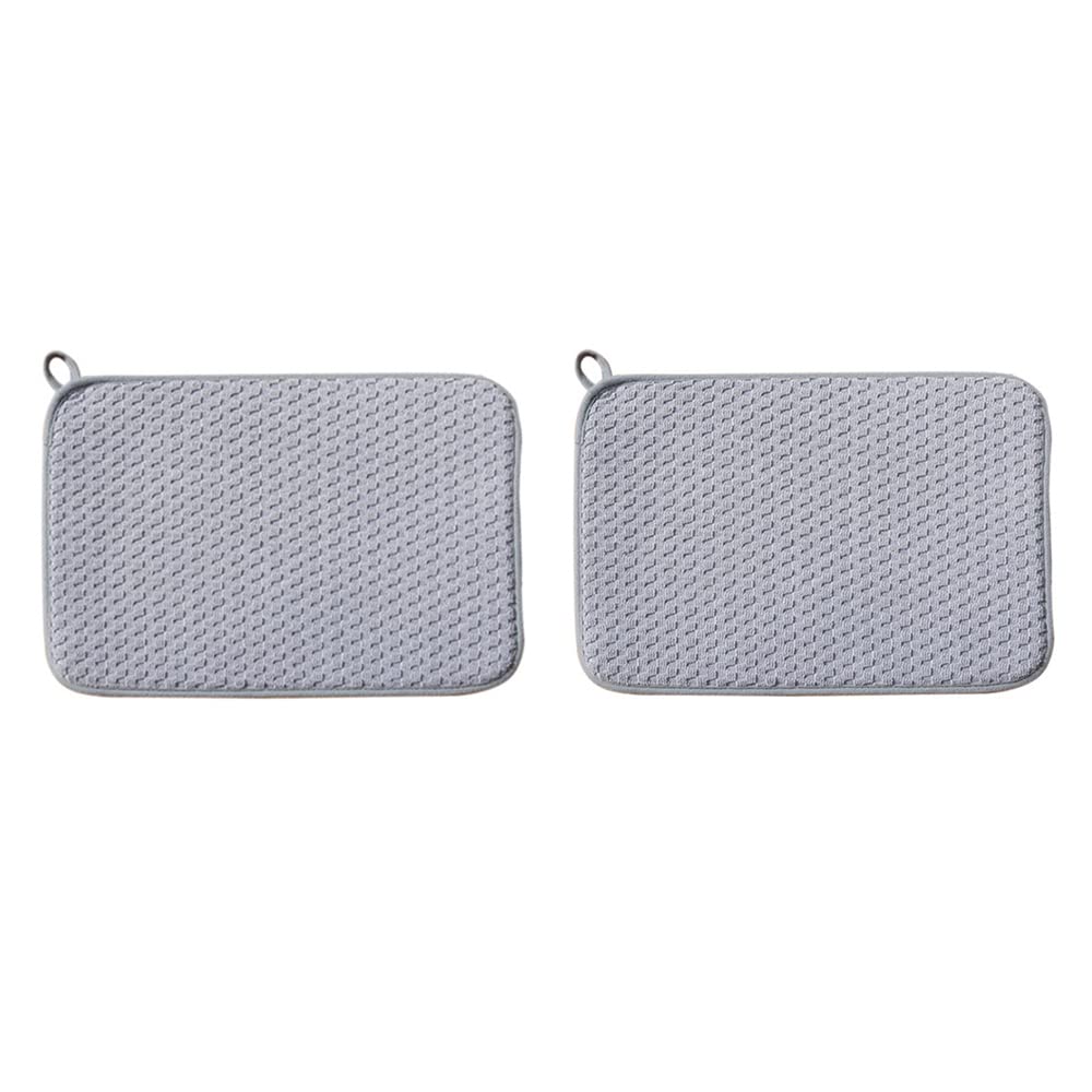 2 Pcs Microfibre Dish Drying Mat Quick Drying Drainer Board Mats with Lanyard 50x38cm Super Absorbent Kitchen Sink Countertop Reversible Washing Up Tool Anti-Skid Cushion for Glass Plate Cup