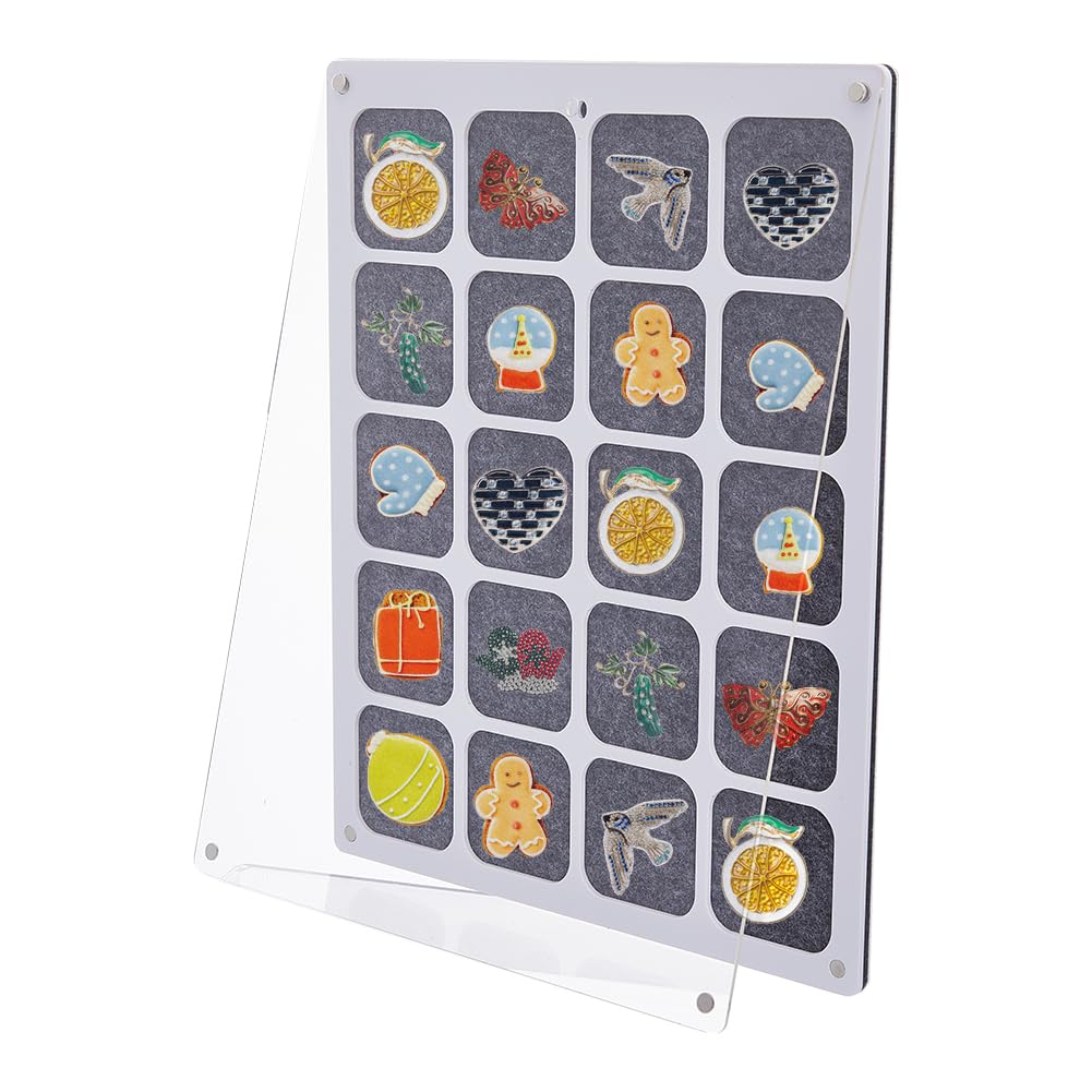 DICOSMETIC 20 Grids Pin Collection Display for Wall Acrylic Felt Pin Display Board with Visible Protective Door Shadow Boxes for Enamel Pin Jewelry Pins Award Badges Coin Display