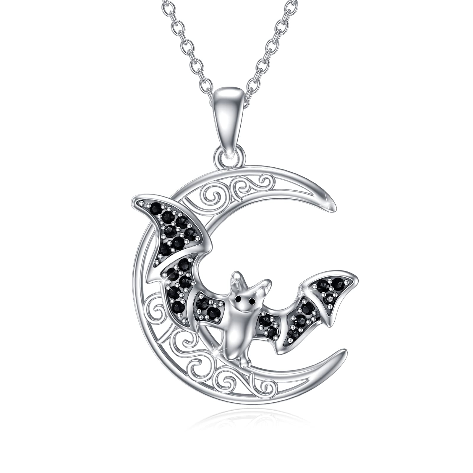 Waysles Bat Celtic Moon Necklace 925 Sterling Silver Crescent Moon Pendant with Black Bat Necklace Halloween Jewellery Gifts for Women Girls Her