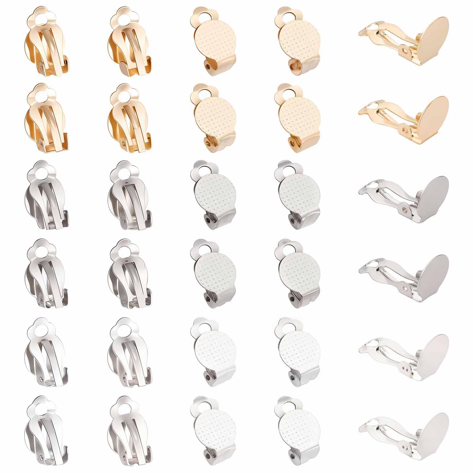 SUNNYCLUE 1 Box 30Pcs 3 Colors Clip on Earrings Findings Round Flat Back Earring Clips Stainless Steel Earring Converters Non-Pierced Earring Settings for Women Adults jewellery Making DIY Crafts — image 1