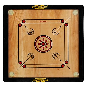M K SPORTS Superior Matte Finish Club Carrom Board for Professionals Clubs with Coins Striker and Boric Powder,4mm(Size: 26X26)