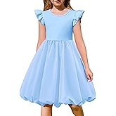 Arshiner Tween Girls Summer Bubble Dress Ruffle Sleeve Casual Party Midi Dresses