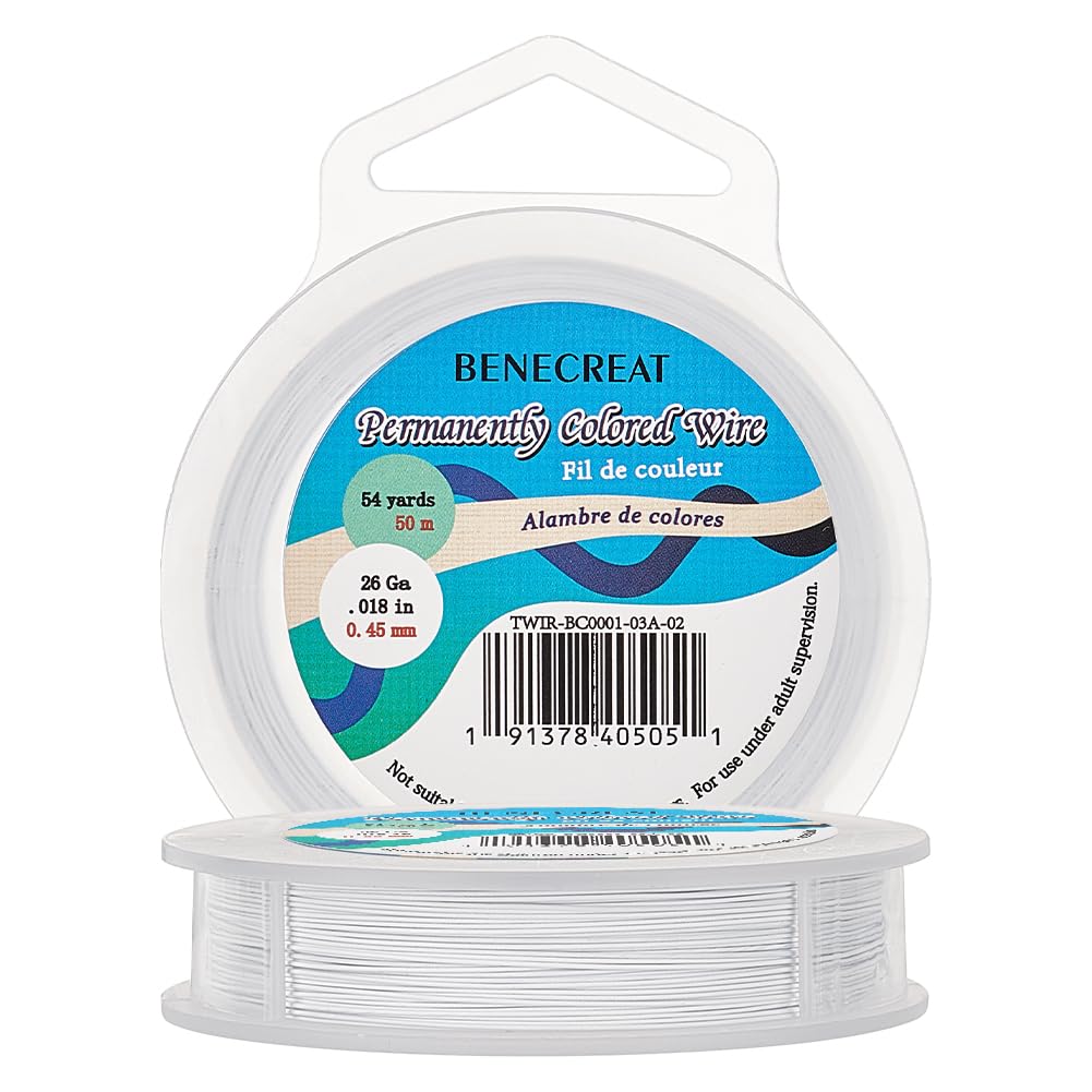 BENECREAT 50m 0.45mm 7-Strand White Nylon Coated Craft Jewelry Beading Wire Tiger Tail Beading Wire for Necklaces Bracelets Ring