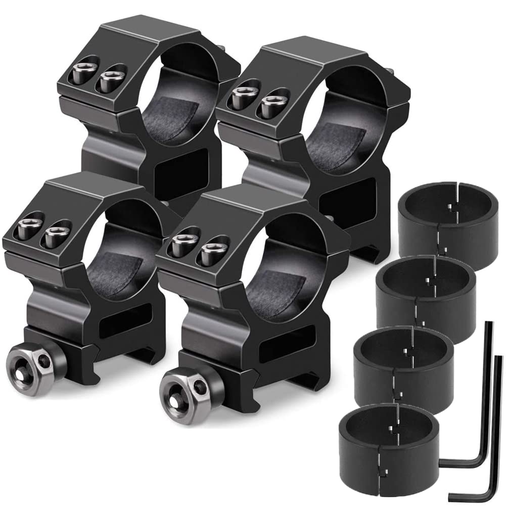 BILLION DUO 30mm / 1" 25.4mm Scope Rings, 2 Pieces High Profile Scope Mounts + 2 Pieces Low Profile Scope Rings for 20mm Rail - Pack of 4 (2PCS Hight Mount+2PCS Medium Mount)