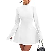 YMDUCH Women's Elegant Long Sleeve Mock Neck Backless A-line Party Mini Dress