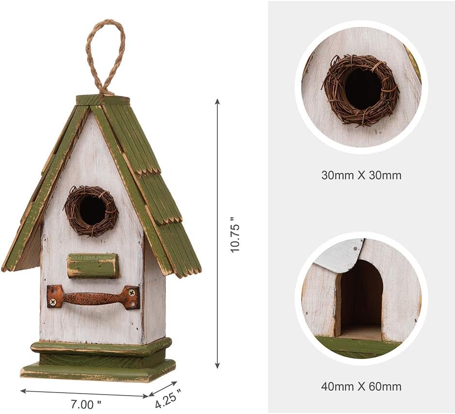 Glitzhome 10.75" H Wood Green Roof Garden Birdhouse Hand Painted Hanging Distressed Bird House : Garden & Outdoor