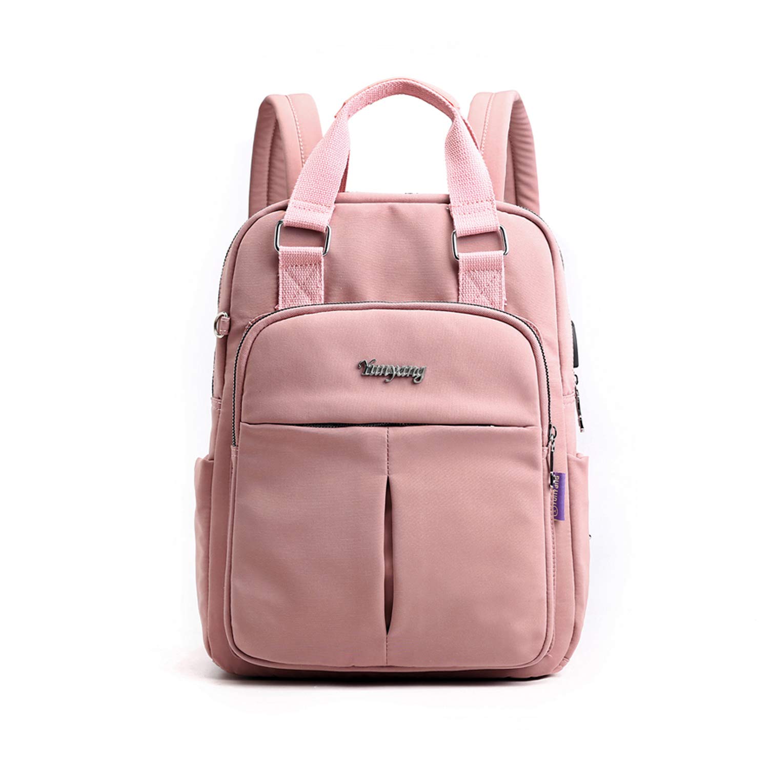 FANDARE Laptop Backpacks Girls College School Backpack with USB Charging Port Womens Handbags Casual Daypacks Teens Knapsack for Outdoor Travel Shopping Work Camping Bookbag Durable Nylon Pink