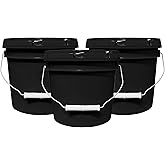 MKS Plastics 1-Gallon Bucket with Airtight Lid – Made in USA, Food Grade BPA Free Plastic, Heavy Duty Multi-Use, Metal Handle with Grip, Stackable Storage – Black, 3 Pack