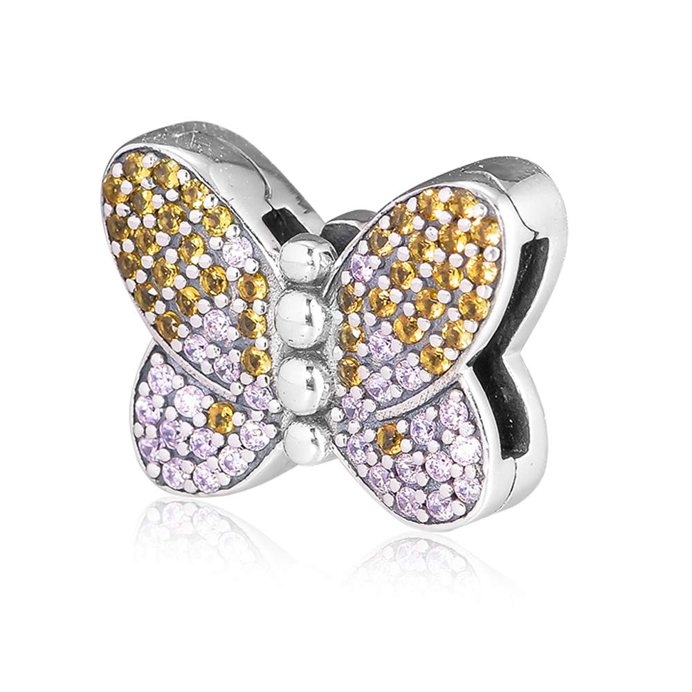 FUNSHOPP 2019 Spring Reflexions Bedazzling Butterfly Clip Bead 925 Silver DIY Fits for Original Pandora Bracelets Charm Fashion Jewelry