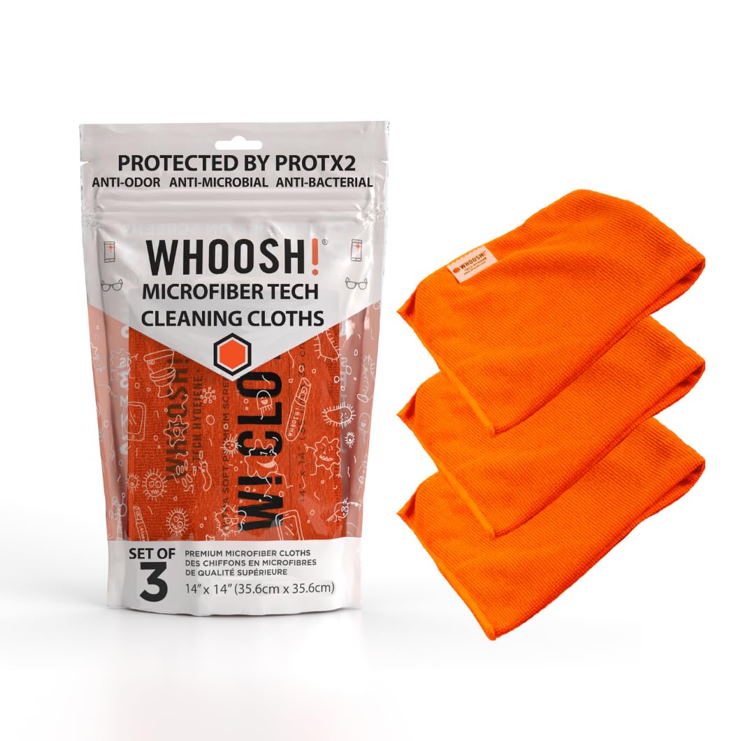 WHOOSH! - Tech Cleaning Cloths, 3 High Quality Microfibre Cloths, Collect Dirt and Dust, Anti-Microbe Cloths, Phone and Computer Screen Cleaning, Screen Dirt Removal, Igienic Detergent, 35.6 x 35.6 cm