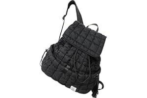 CONTAIL 18L 14 Inch Quilted Puffer Backpack,Top Flap Drawstring Backpack,Black
