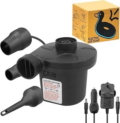 Jsdoin Electric Pump 3 Nozzles AC 240V/DC 12V 50W for Inflatables
