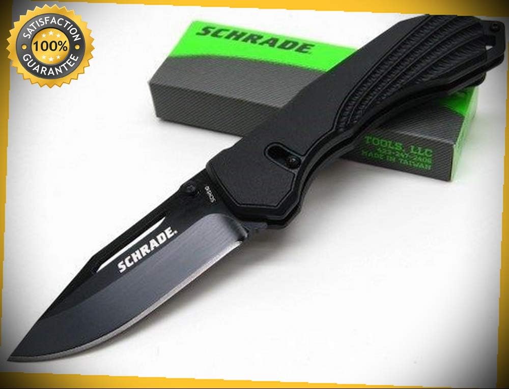 Black Sure-Lock Straight Aus-8 Carbon Steel Folding Pocket Sharp Knife SCH510 perfect for outdoor camping hunting
