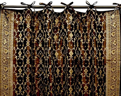 Indian Kela Sari Curtain Panel (Black)