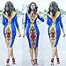 Creazy Women Long Sleeve Fashion African Print Dress Casual Straight Print Kaftan Dress (L)