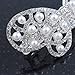 Bridal Wedding Prom Silver Tone Simulated Pearl Diamante 'Asymmetrical Butterfly' Barrette Hair Clip Grip - 65mm Across