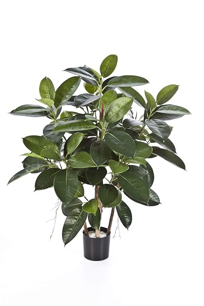 artplants Set 'Kunstpflanze Gummibaum + Gratis UV Schutz Spray' - Kunst Ficus Elastica NOVA, Echtstämme, grün, 90 cm