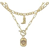 YHGDY Western Cowgirl Necklace for Women Layered Cowboy Hat Boot Necklaces Gold Western Necklace Stack for Women Trendy Country Jewelry Accessories