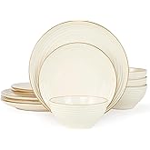 Famiware Jupiter Dinnerware Set, Plates and Bowls Dish Sets for 4 (12 Pieces), Microwave and Dishwasher Safe Stoneware Speckled Tableware, Chip and Scratch Resistant, Vanilla White