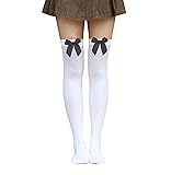 Bestjybt Women's Satin Bow Stockings Thigh High