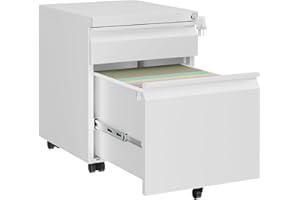 HOMSTEEL 2 Drawers File Cabinet, Metal Filing Cabinet with Lock, Mobile File Cabinet, Fully Assembled Except Casters, for Home Office, for A4, Letter, Legal File Folders, White