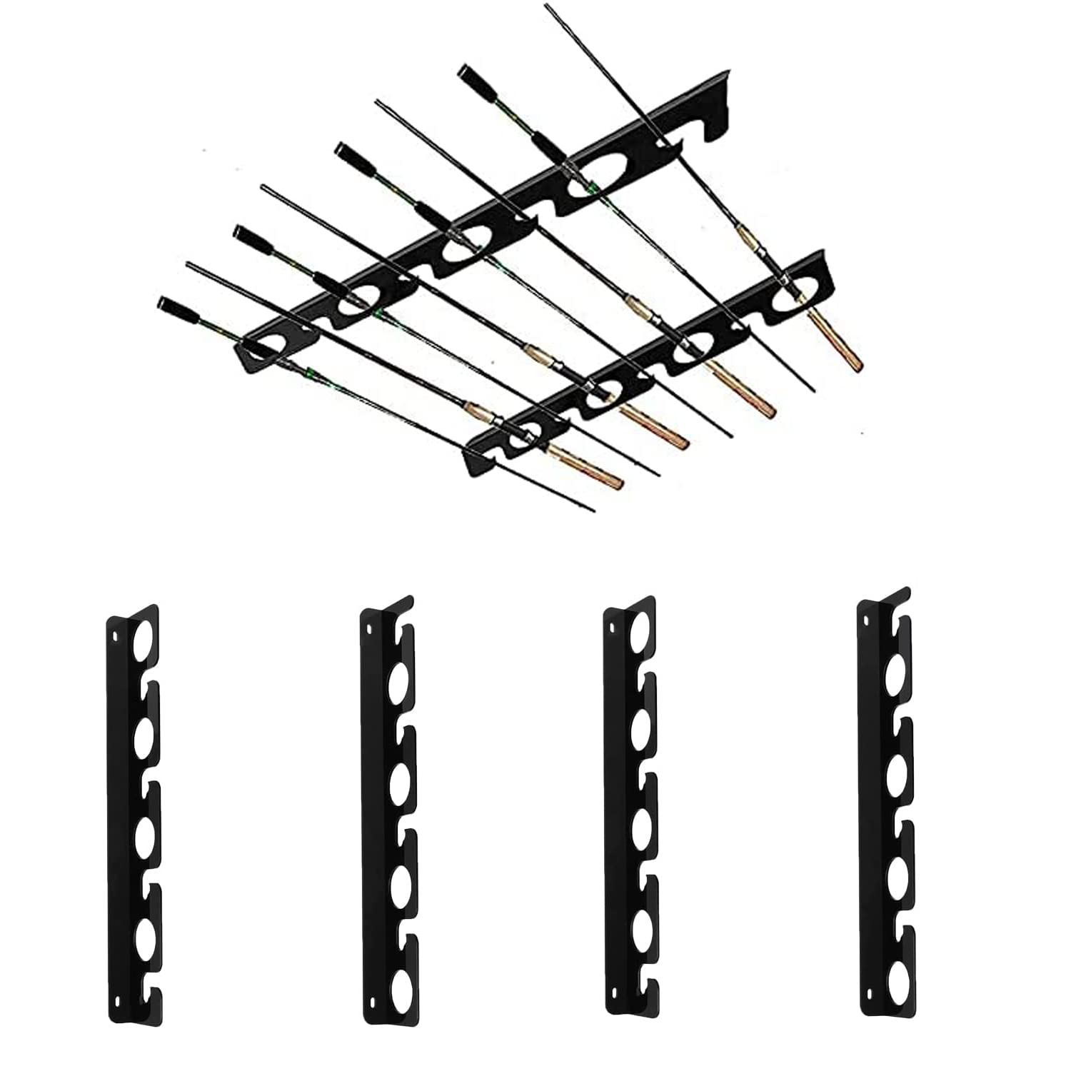 VANROUG Acrylic Fishing Rod Holder Wall Mount Horizontal/Vertical, Ceiling Fishing Pole Rack, Overhead Hanger Storage Organizer for Garage,Boat,Basement,Cabin,Store,Hold 8 Rods (2 SET) (4)