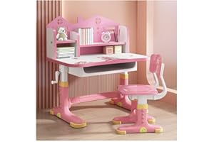 Kids Study Desk and Chair Set, Height Adjustable Children Study Table Chair Set, Golden Distance Preventing Myopia Design, Ca