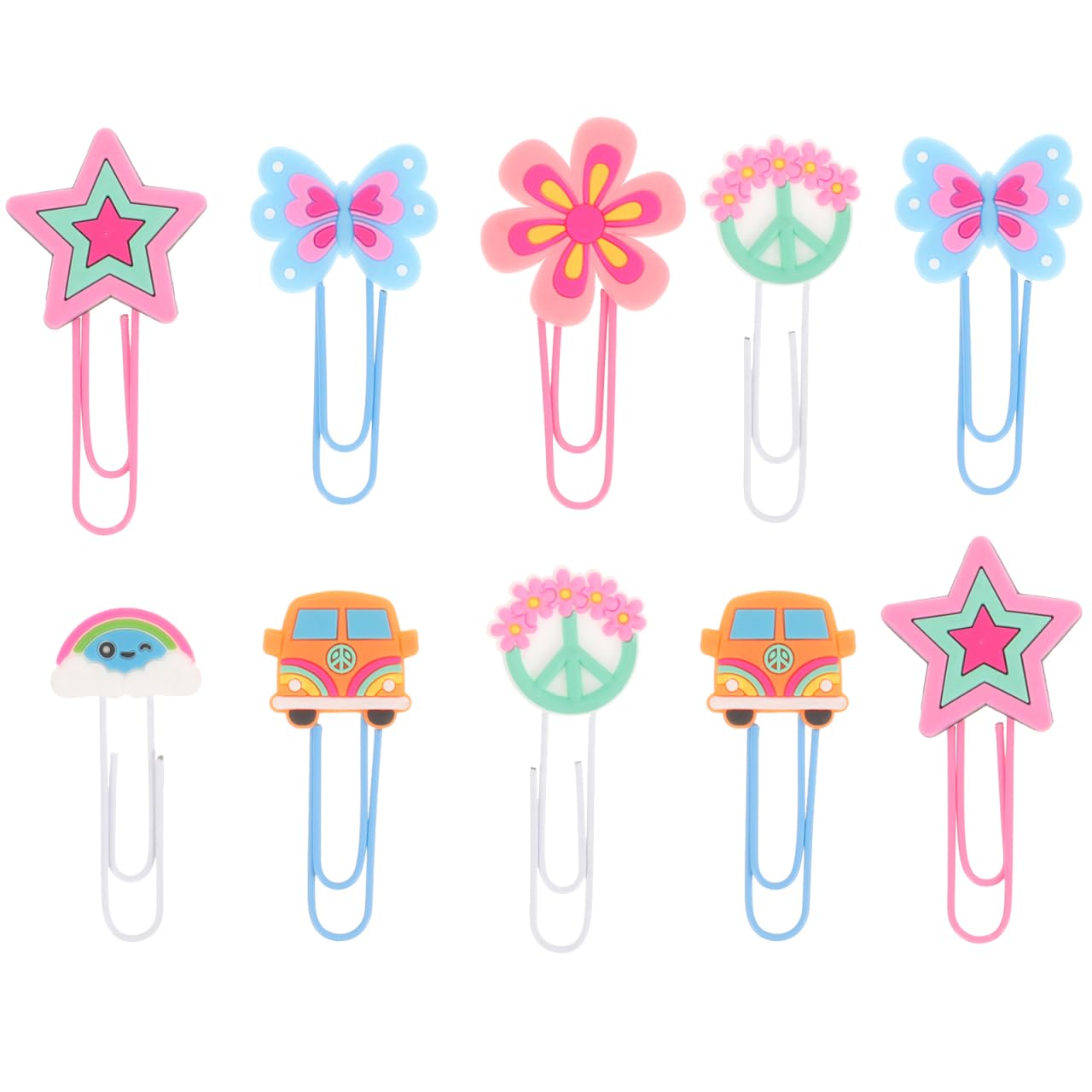 EXCEART 10Pcs Cartoon Paper Clips Cute Kids Bookmarks Lovely Vintage Hippy Shaped Clips for Office School Memo Organizing