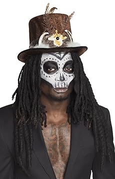 B72183 schwarz Damen Herren Voodoo Hut Steampunk Zylinder mit Knochen und Haare