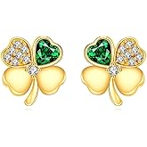 Gold Clover Stud Earrings 14K Gold Celtic Shamrock Leverback Earrings Irish Good Lucky Jewelry for Women