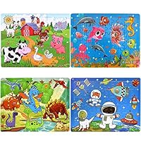 Wooden Puzzles for Kids Age 3-8, Villana 4 Pack Kids Puzzles 60 Pieces Wooden Jigsaw Puzzles Preschool Educational Learning Toys for Boys Girls Toddlers Kids Christmas Birthday Gifts