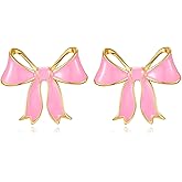 YUJIE Gold Bow Earrings for Women Black Bowtie Drop Stud Trendy Statement Jewelry Gift