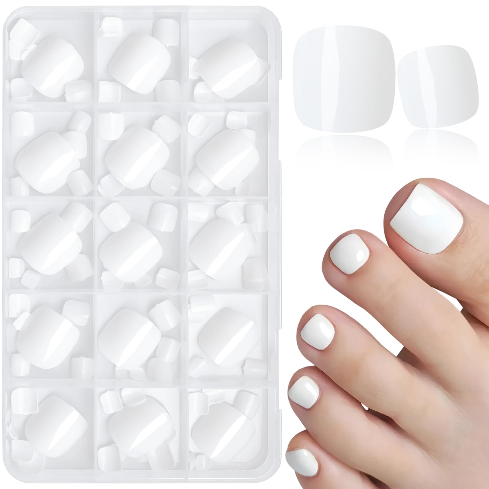 Photo 1 of Bellelfin Press on Toenails Short Square White Fake Toenail Glue ons Glossy Acrylic False Toe Press on Nails Artificial Toe Nail Tips for Women Girls,180Pcs