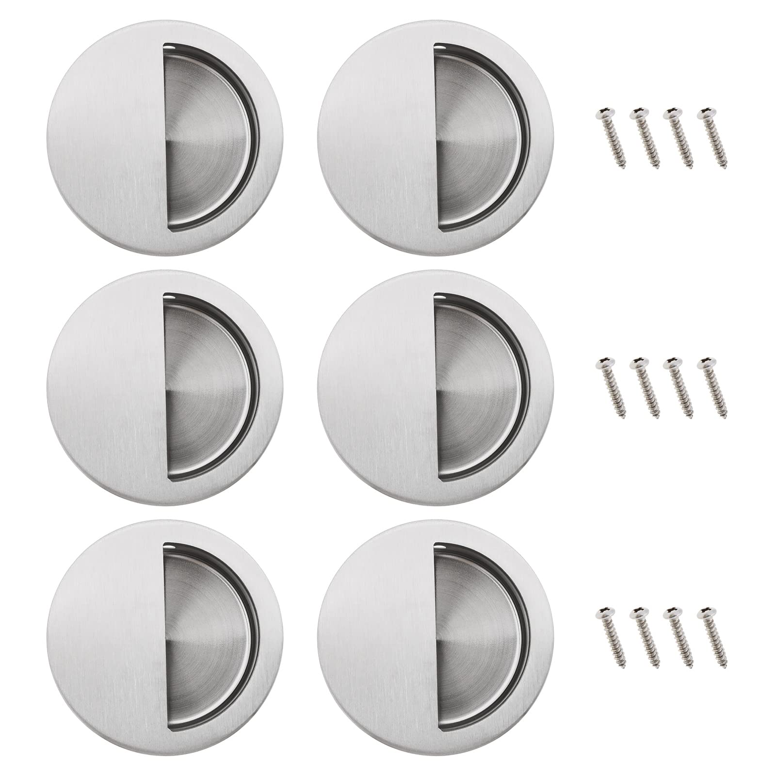6Pcs Recessed Sliding Pull Door Handles Stainless Steel Recessed Door Handles Flush Sliding Door Handles for Wardrobe Cabinet Drawer Wooden Cupboards Silver
