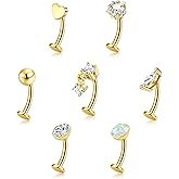ORAZIO 7 Pcs Belly Button Ring Surgical Steel Hypoallergenic Floating Belly Button Rings for Women Flat Back CZ Opal Internally Threaded Long Bar Navel Piercing Jewelry 14G Gold Silver Tone