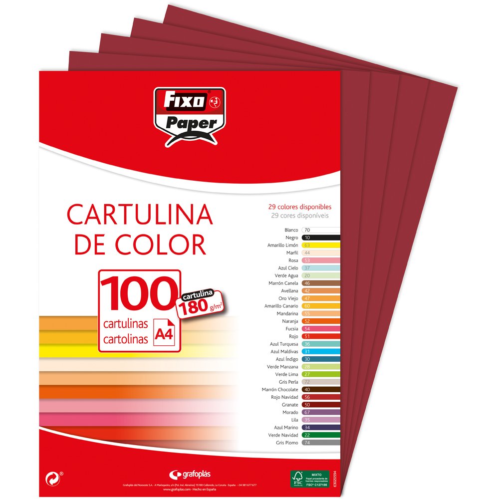 Fixo Paper 11110450 – Pack of 100 A4 Card – Maroon 180 g