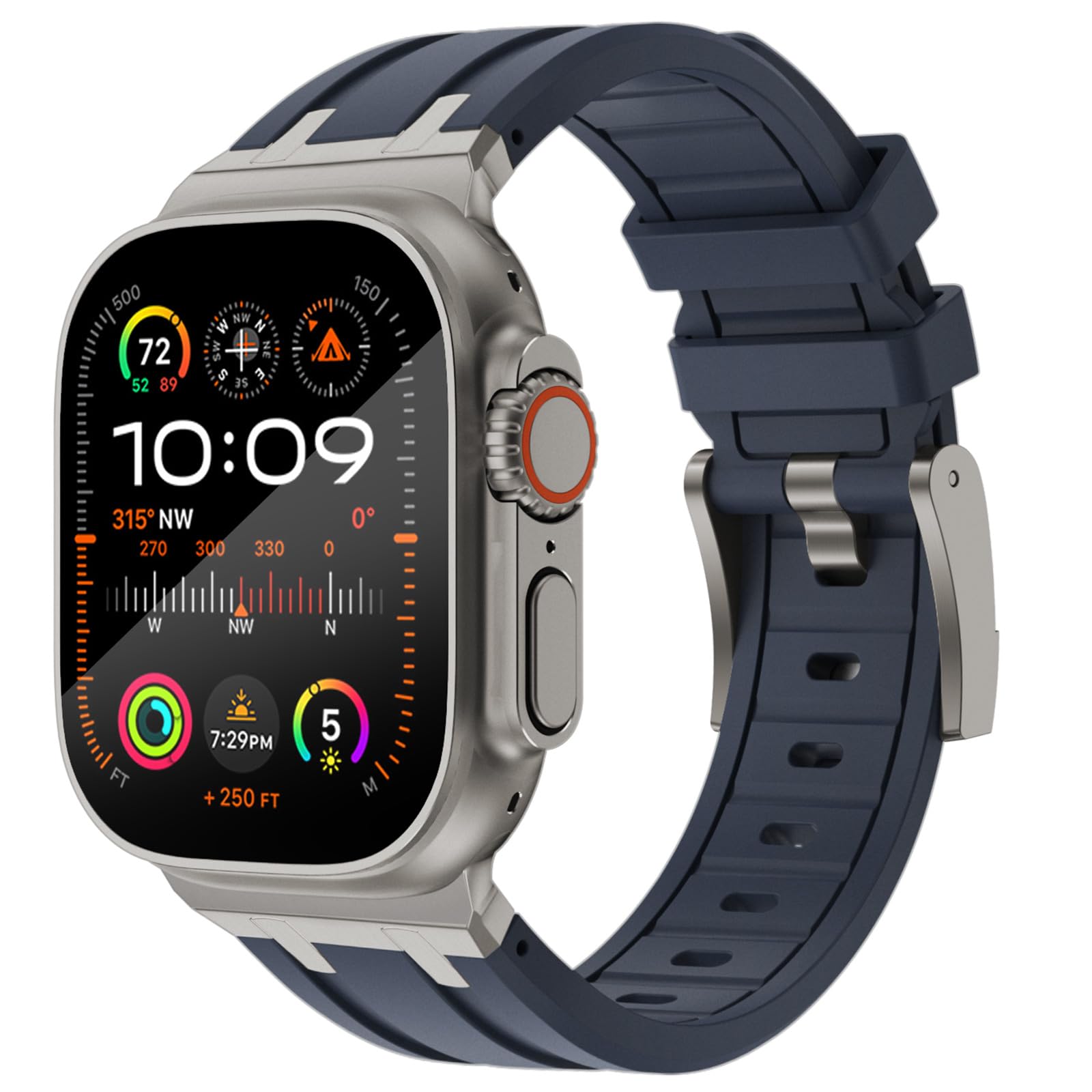 KADES 49mm 46mm 45mm 44mm 42mm(series 3) Compatible with Apple Watch Strap,Men Luxury Liquid Silicone Rubber Band for iWatch Ultra 2/Ultra/SE/Series 10 9 8 7 6 5 4 3 2 1,Titanium/Blue