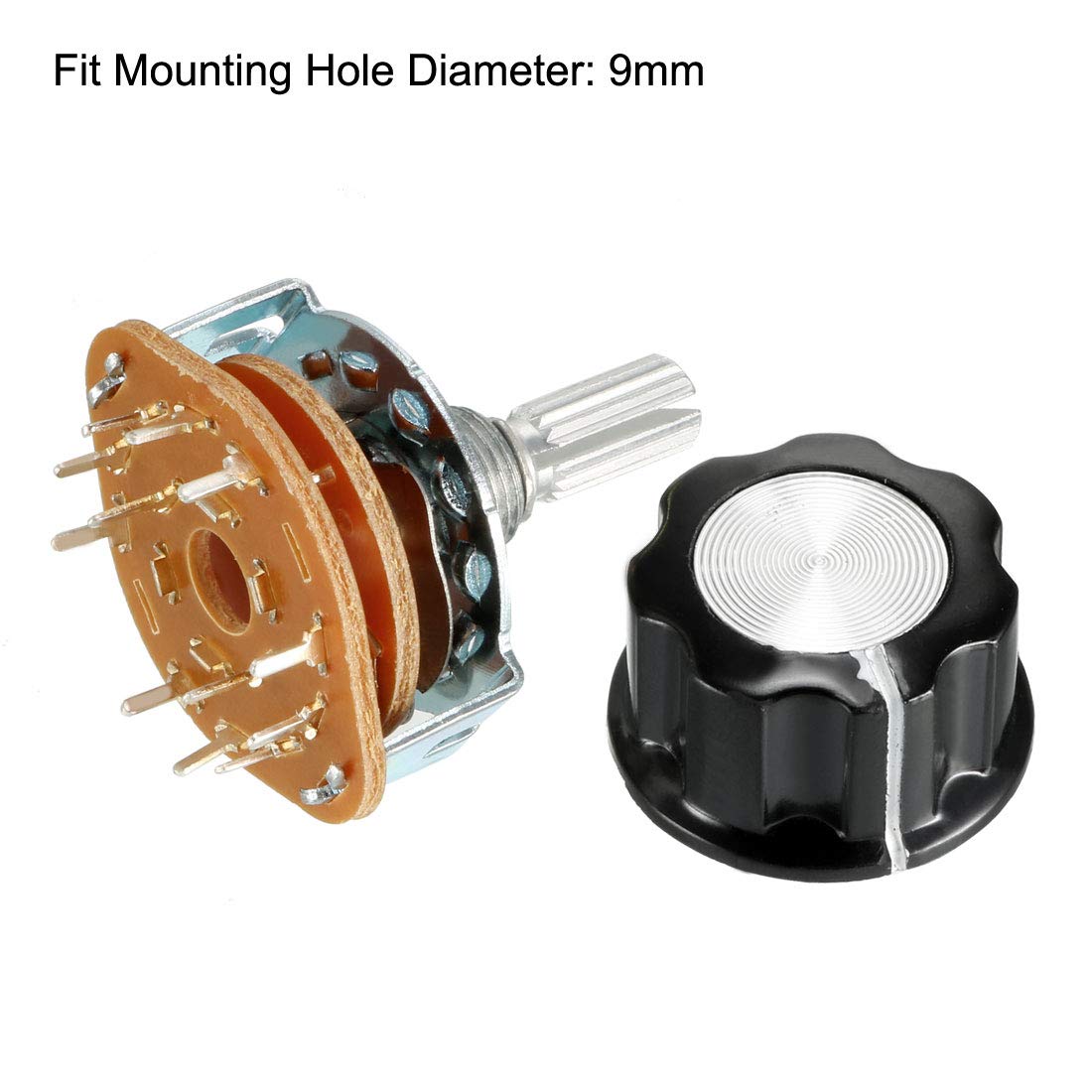 sourcing map 6mm 2P5T 2 Pole 5 Position Selectable Single Deck Band Channel Rotary Switch Selector with plastic knob - Image 4