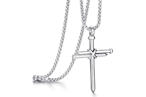 MUERDOU Cross Necklace for Men Cross Pendant STRENGTH Bible Verse Stainless Steel Necklace