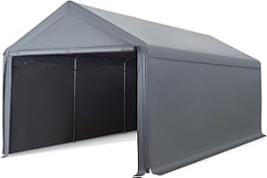 GAILDON Carport 10×20 FT Heavy Duty with Removable Sidewalls & Roll-up Doors, All Weather Canopy Car Port, Portable Garage for Truck, Boat, Party, Gray