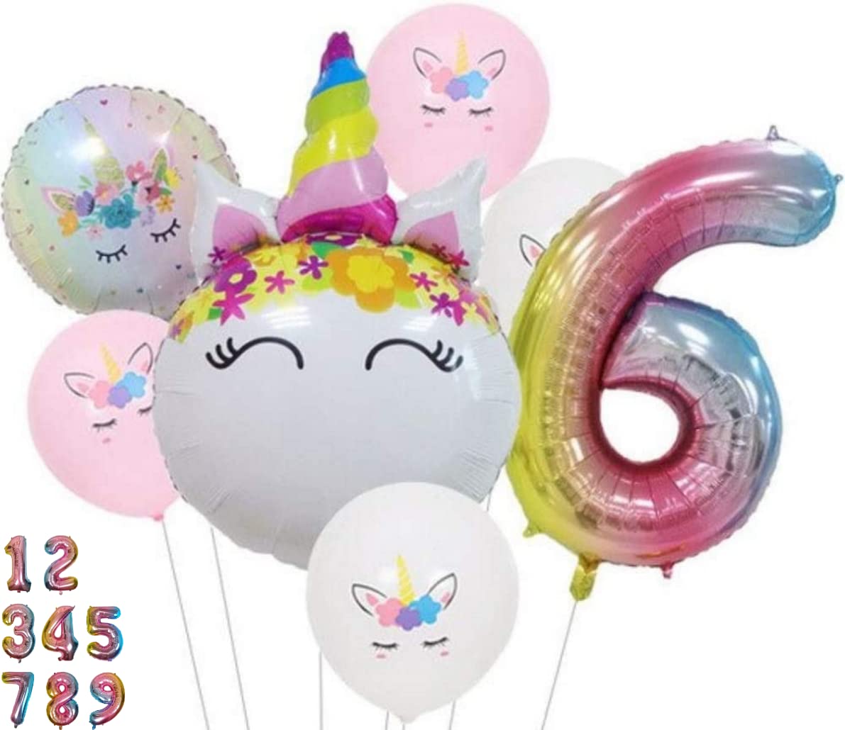 DIWULI, Balloon Set XL Number 6 Unicorn Balloon Latex Balloon 6th Kids Birthday Girl Theme Party Decoration Foil Balloon Foil Balloon Number Balloon