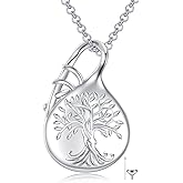 SHINYKEND 925 Sterling Silver Tree of Life Urn Necklaces for Ashes, Teardrop Memorial Keepsake with Funnel Filler Cremation Jewelry Dainty Memorial Gifts for Her Mom Grandma Sister 18+2"