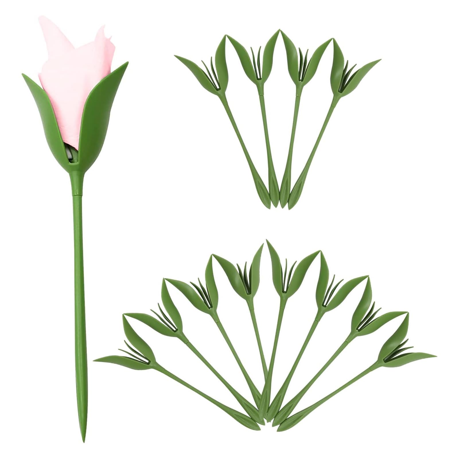 Newsmy 12 Pack Bloom Napkin Holders Green Napkin Rings Twist Flower Buds Serviette Holders Set of 12 for Home Kitchen Dinner Table Decoration & Arrangements