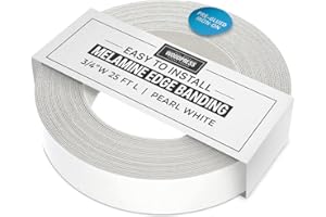 WoodPress® 3/4 inch Pearl White Melamine Edge Banding, Pre-Glued Veneer Tape – 25 ft Roll - Iron-On for Easy DIY Application – Will Cover The Edge of a Standard 8' x 4' MDF Panel