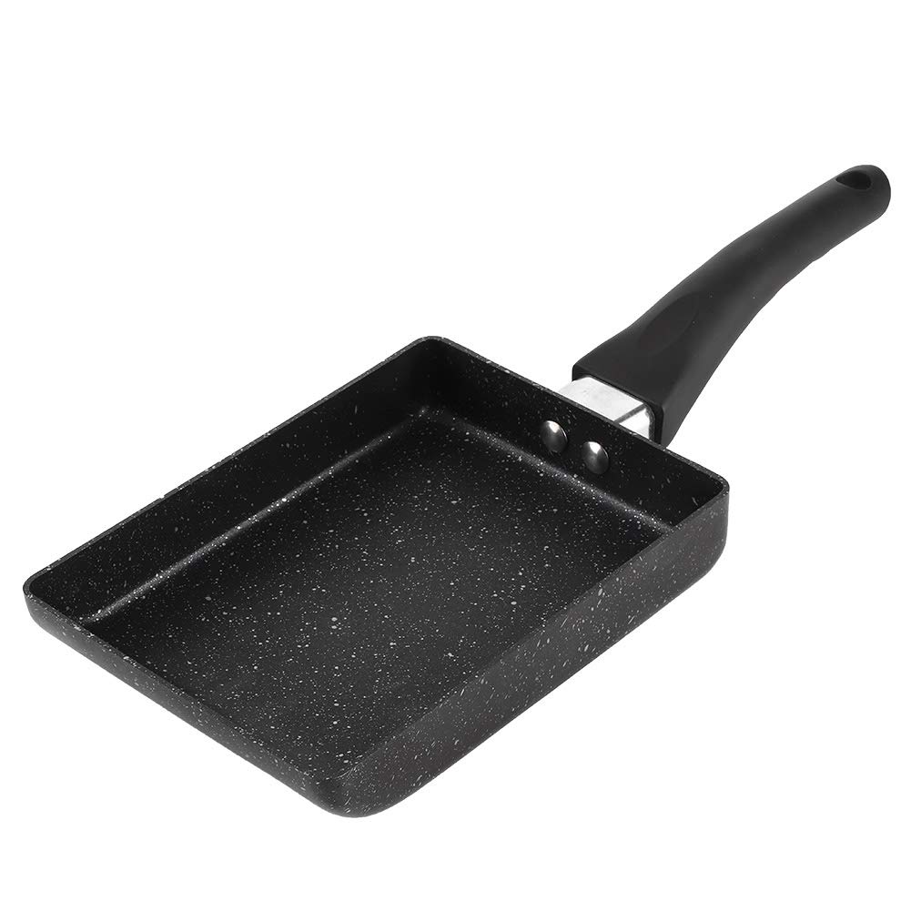 Frying Pan Egg Frying Pan with Handle Heat Resistant Non Stick Pot, Premium Aluminium Griddle Pan Square Griddle Pan, Frying Pan for Fried Egg Steak Chicken Tamagoyaki 13.5 x 18.5 cm