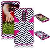 Bastex Heavy Duty Hybrid Case For LG G2 VS980 D800 Hot Pink Silicone / Black & White Chevron Cover
