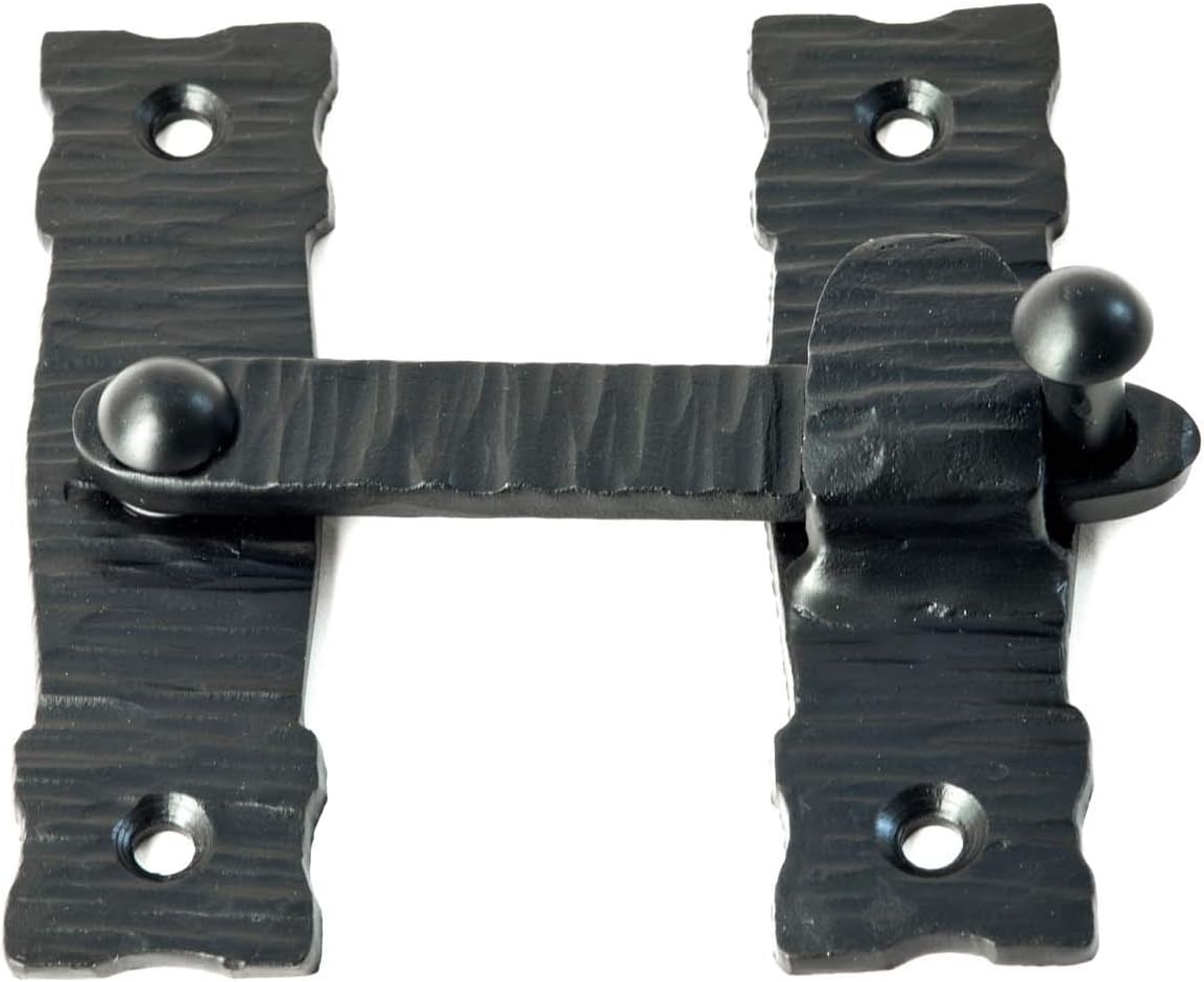 3.5" Hand Forged Decorative Iron Universal Bar Latch | Sinaloa Series by Borderland Rustic Hardware | Black Finish | for Small Gates, Doors, Cabinets & Furniture