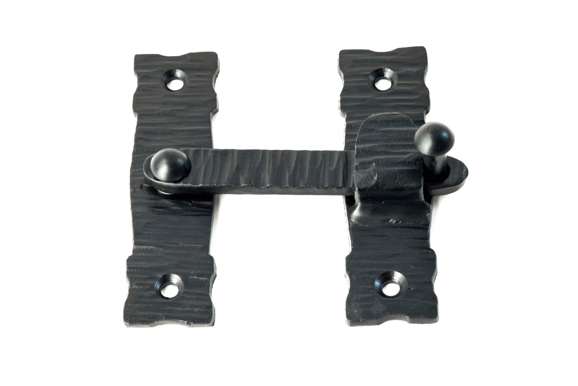 3.5" Hand Forged Decorative Iron Universal Bar Latch | Sinaloa Series by Borderland Rustic Hardware | Black Finish | for Small Gates, Doors, Cabinets & Furniture